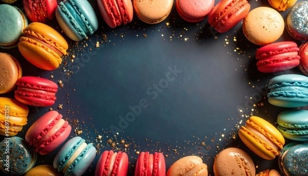 Fototapeta Assortment of colorful macarons arranged in a circle