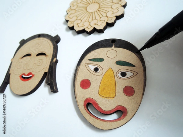 Fototapeta Korean traditional Hahotal masks, handmade and in the process of being painted