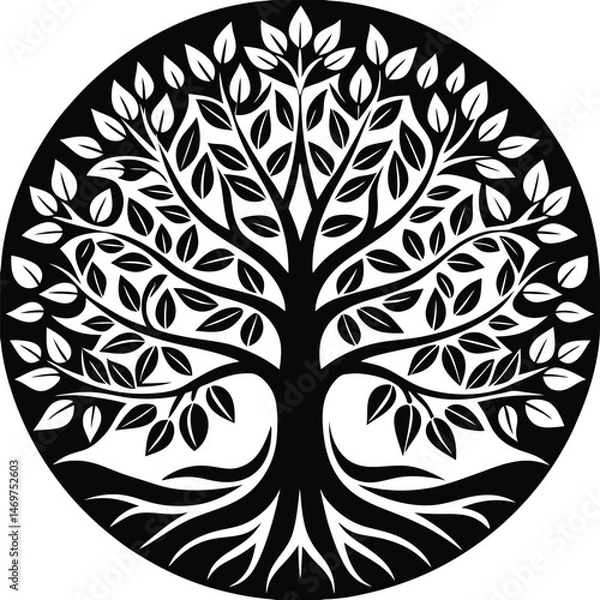 Fototapeta Vector silhouette art design: ornate floral tree with butterfly wing pattern