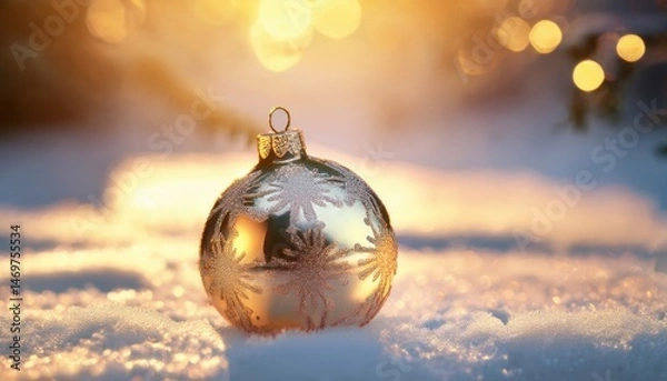 Fototapeta Shiny glass ball sitting in the snow