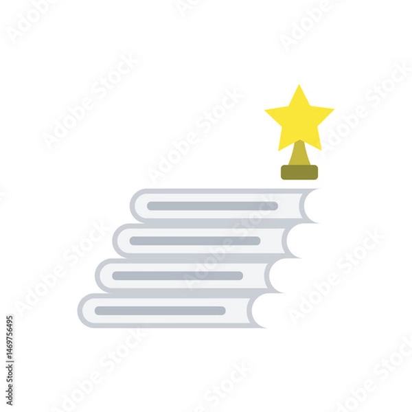 Fototapeta Stack of books with a golden trophy star. Ideal for education, academic success, and knowledge achievements. 