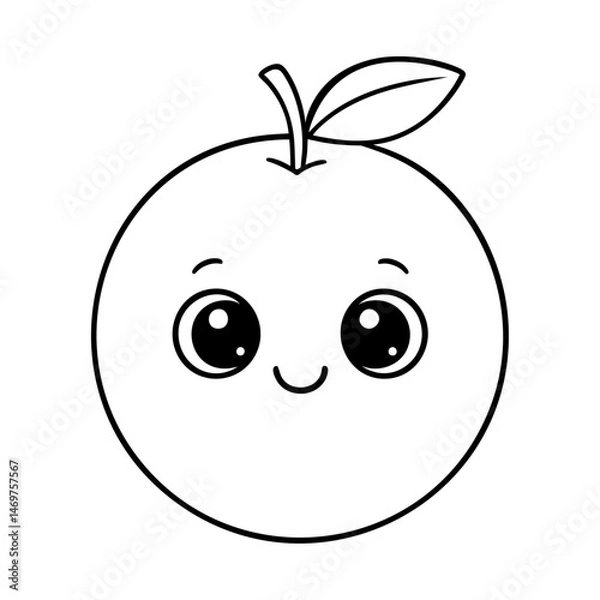 Obraz Cute Orange Cartoon: A delightful cartoon illustration of an orange with big, expressive eyes and a cheerful smile, perfect for children's books, educational materials, or branding.