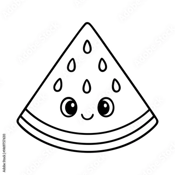 Obraz Cheerful Watermelon Slice: A charming, line-art illustration of a smiling watermelon slice, exuding a playful and joyful vibe.