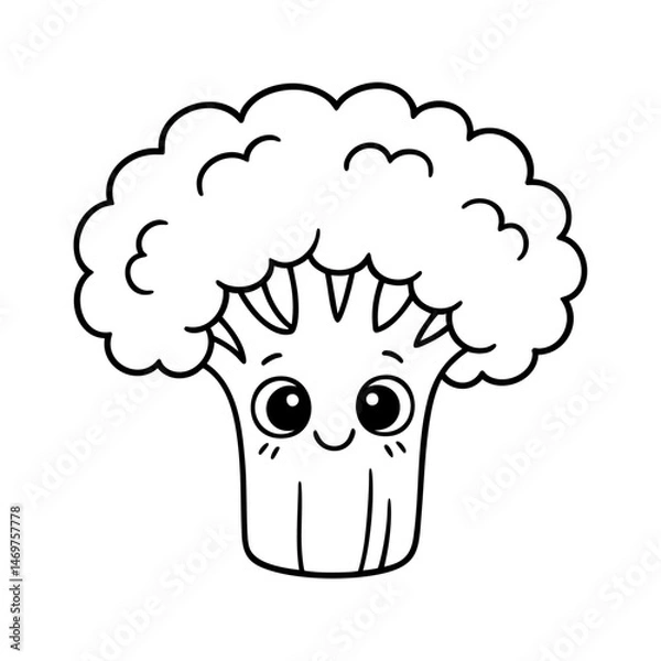 Obraz Smiling Broccoli:  This adorable broccoli character with big eyes and a cheerful grin is perfect for adding a touch of whimsy to your culinary designs, children's books, or educational materials.