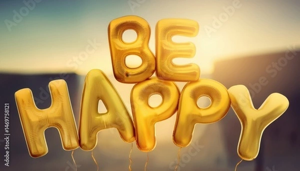 Fototapeta Gold balloons that say be happy