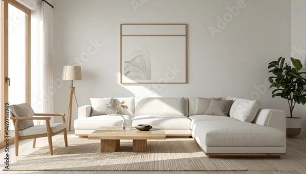 Fototapeta d interior of a Japandi style interior living room a design with simplicity natural elemen 