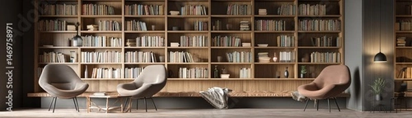 Fototapeta Cozy reading nook with modern furnishings.