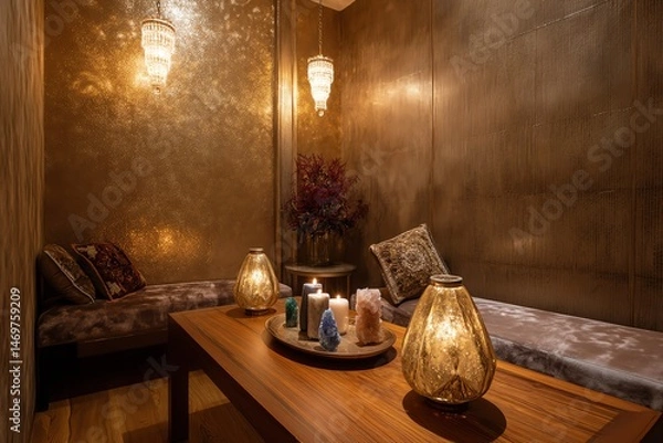 Fototapeta Cozy relaxation space with ambient lighting.