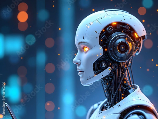 Fototapeta Network robot artificial intelligence future technology digital intelligence illustration