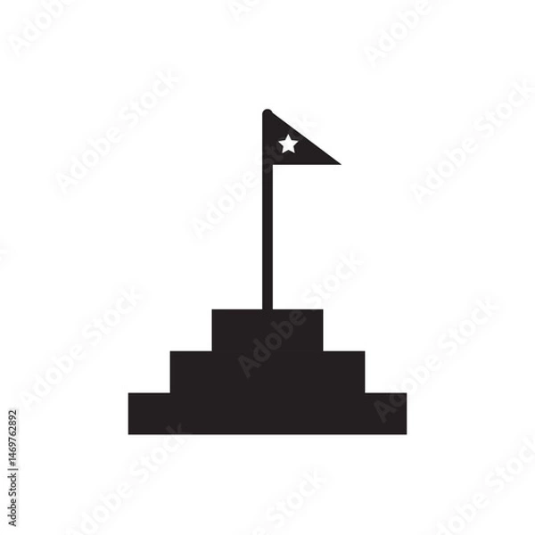 Fototapeta Staircase with goal flag icon vector. Ascending staircase with a flag at the top. Depicts personal growth, success journey, and goal achievement.