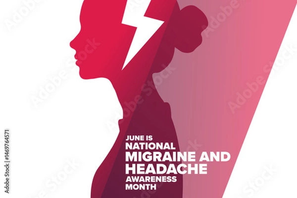 Obraz June is National Migraine and Headache Awareness Month. Holiday concept. Template for background, banner, card, poster with text. Vector EPS10 illustration.