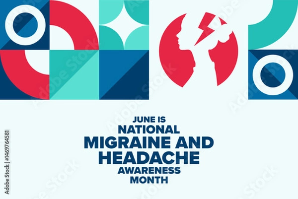 Fototapeta June is National Migraine and Headache Awareness Month. Holiday concept. Template for background, banner, card, poster with text. Vector EPS10 illustration.