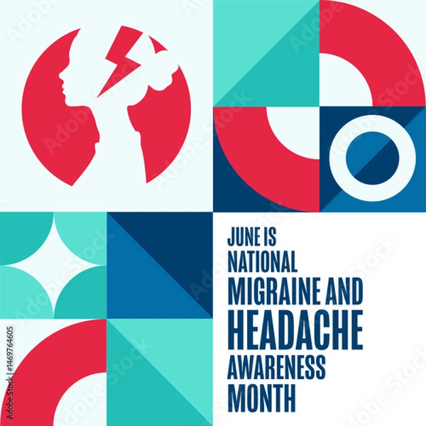 Obraz June is National Migraine and Headache Awareness Month. Holiday concept. Template for background, banner, card, poster with text. Vector EPS10 illustration.