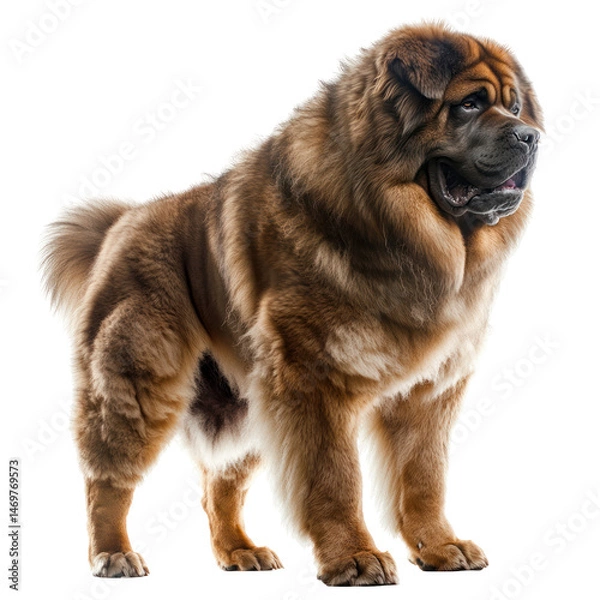 Fototapeta Majestic Tibetan Mastiff: A powerful and majestic Tibetan Mastiff stands proudly, showcasing its thick, luxurious coat and commanding presence.