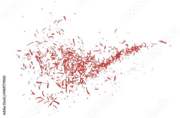 Fototapeta Dried saffron threads spice flying, isolated on white background, Crocus sativus, clipping path	