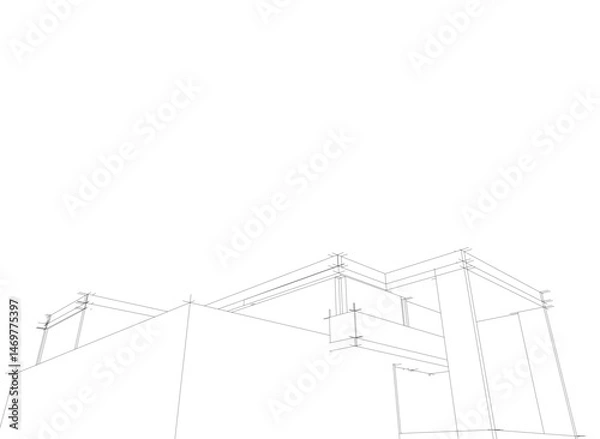Fototapeta house building sketch architecture 3d illustration