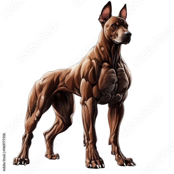 Fototapeta Musclebound Canine: An intense illustration showcases the powerful physique of a muscular canine. The dog's anatomy is prominently displayed, emphasizing strength and form. 