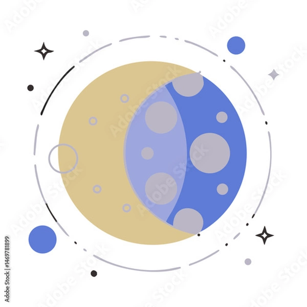 Fototapeta Moon and Earth Illustration in Soft Colors with Abstract Elements  