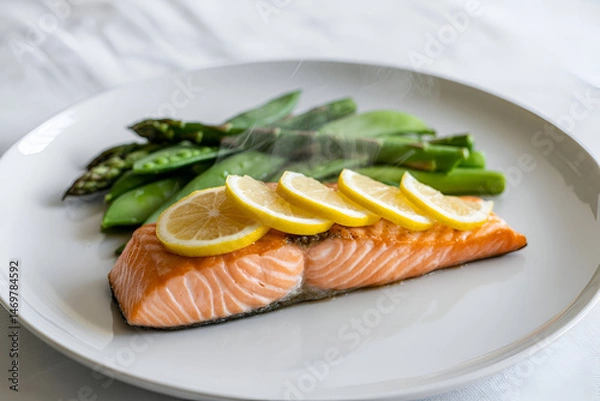 Fototapeta grilled salmon steak with lemon