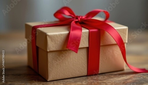 Fototapeta a meticulously crafted box, adorned with a crimson ribbon, stood as a testament to the art of gift giving, promising joy and love, whether for the warmth of valentine's day or the magic of christmas.