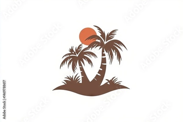 Fototapeta Silhouettes of palm trees and sun on a simple background.