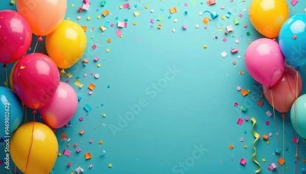 Fototapeta Colorful balloons, streamers, and confetti create a festive party atmosphere , backdrop, elements