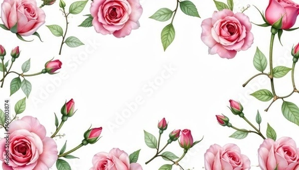Obraz Delicate watercolor rosebuds & leaves, repeating pattern, repeating pattern, floral design