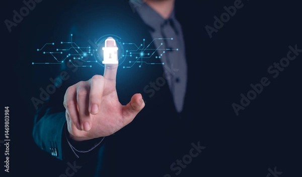 Obraz Cybersecurity and privacy concepts to protect data. Lock icon and internet network security technology.