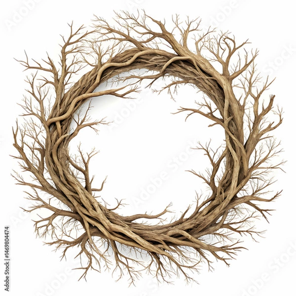 Fototapeta Twisted Branches Wreath: Nature's Abstract Circle