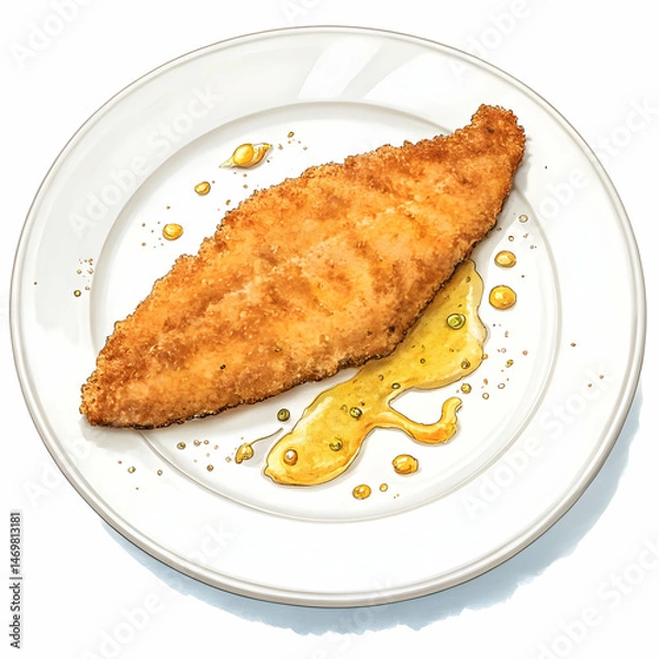 Fototapeta Crispy Fried Fish Fillet with Lemon Butter Sauce: Recipe and Stock Photo