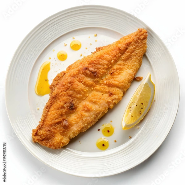 Fototapeta Crispy Fried Fish Fillet with Lemon