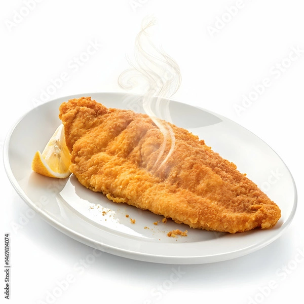 Fototapeta Crispy Fried Fish Fillet with Lemon