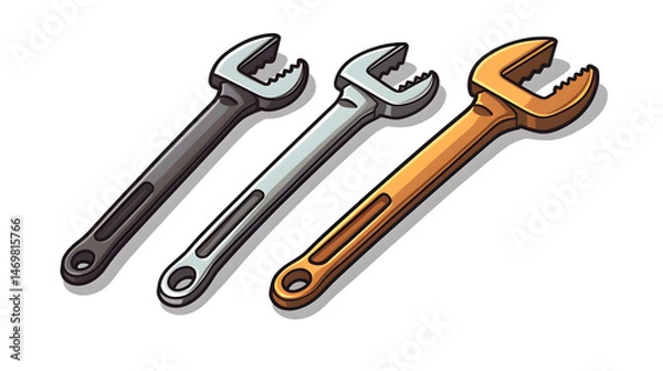 Obraz Professional Cartoon Vector Illustration of Open-Ended Wrenches for Industrial Use