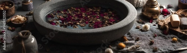 Fototapeta Spa setting with floral elements and tranquility.