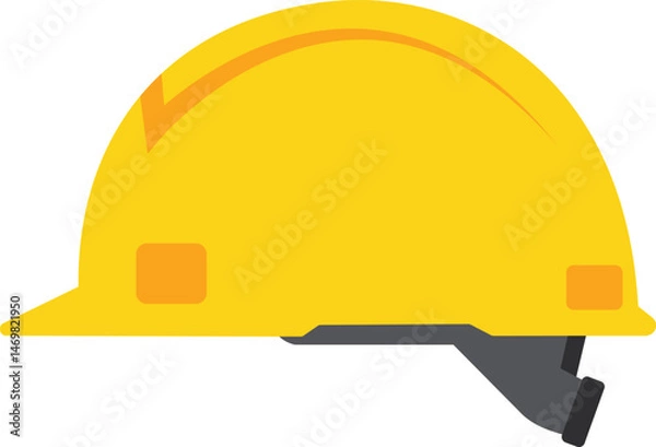 Fototapeta Flat vector illustration of a yellow construction helmet, side view, clean minimalist design