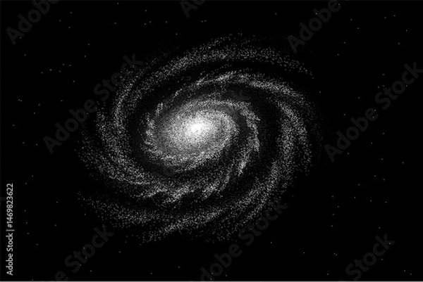 Obraz A majestic spiral galaxy with a bright core and swirling arms filled with billions of stars, gas, and nebulae. Glowing clusters of stars form intricate patterns surrounded by interstellar dust. Vector