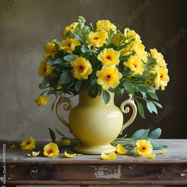 Fototapeta still life with yellow flowers