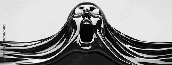 Fototapeta A skull with an open mouth is shown in a black and white photo