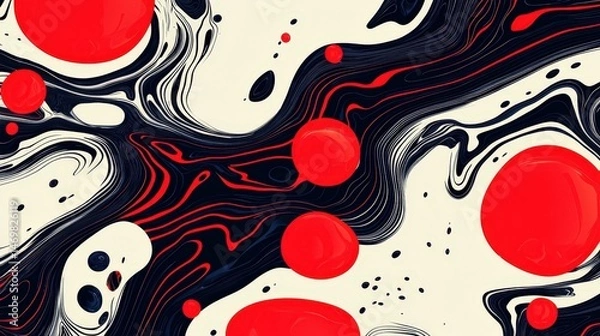 Obraz A painting of red and white swirls with red dots in the middle
