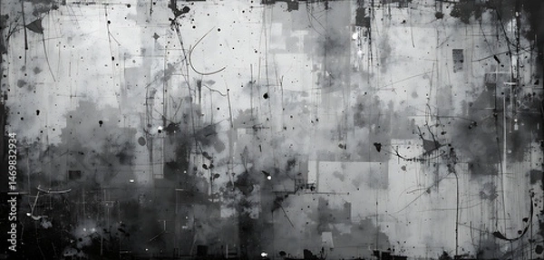 Fototapeta Abstract Black And White Grunge Texture Background With Ink Splatters And Geometric Shapes For Urban Design Projects And Artistic Compositions
