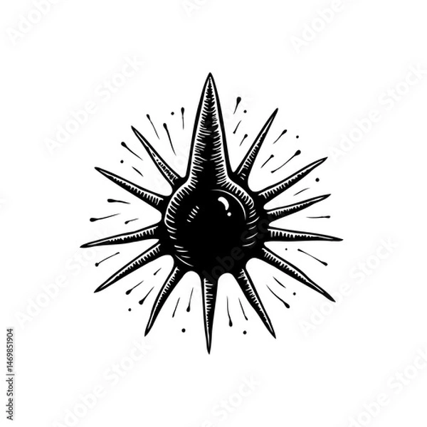 Obraz Stylized Spiked Sphere with Radial Lines, Monochromatic Design, Isolated Art