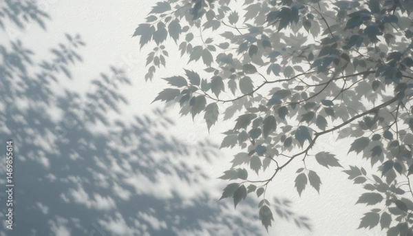 Fototapeta Delicate Leaf Shadows On Textured White Wall Surface