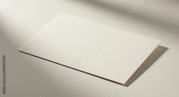 Obraz Blank White Card on Soft Beige Background with Natural Shadows