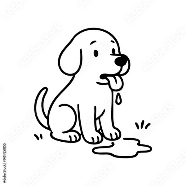 Fototapeta A dog so happy its whole body wiggles — drawn with curved motion lines and a tongue-out, squinty-eyed grin.