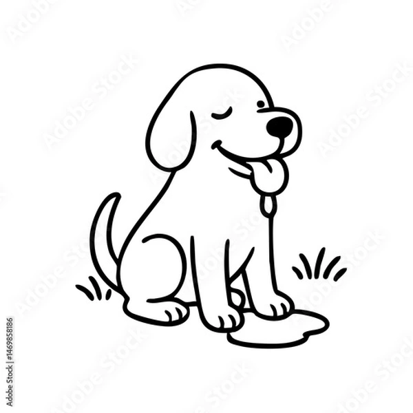 Fototapeta A dog so happy its whole body wiggles — drawn with curved motion lines and a tongue-out, squinty-eyed grin.