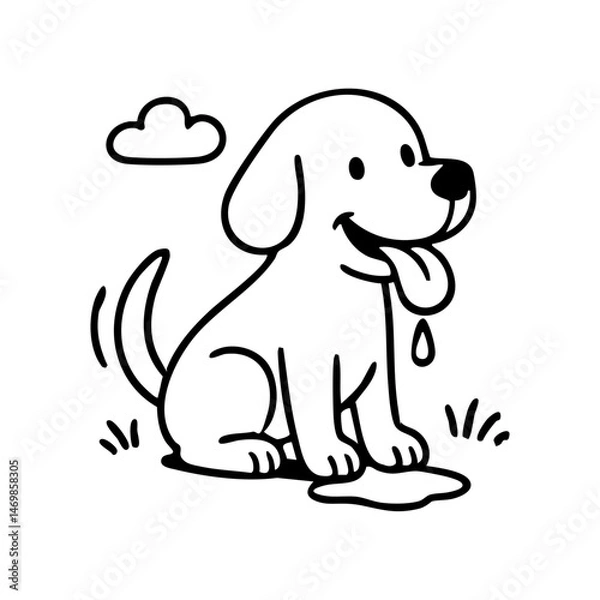 Fototapeta A dog so happy its whole body wiggles — drawn with curved motion lines and a tongue-out, squinty-eyed grin.