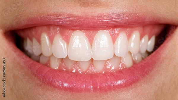 Obraz Close-up of perfectly aligned and bright white teeth in a healthy smile.