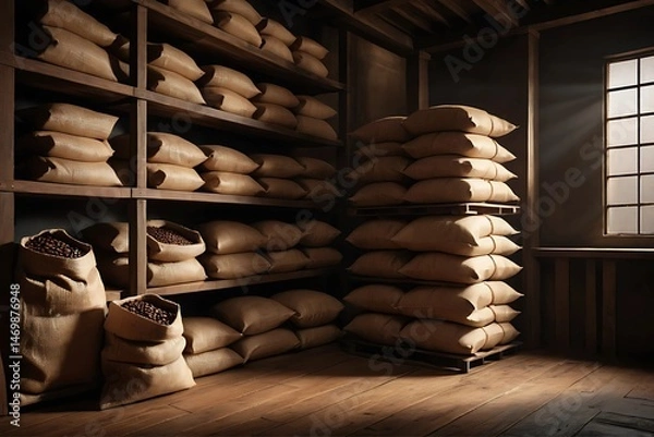 Obraz Coffee bean storage in a simple warehouse