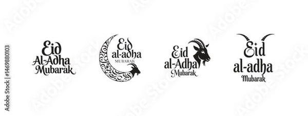 Fototapeta Eid al-Adha Typography Vector Set – Islamic Calligraphy and Goat Icons for Eid Mubarak Designs
