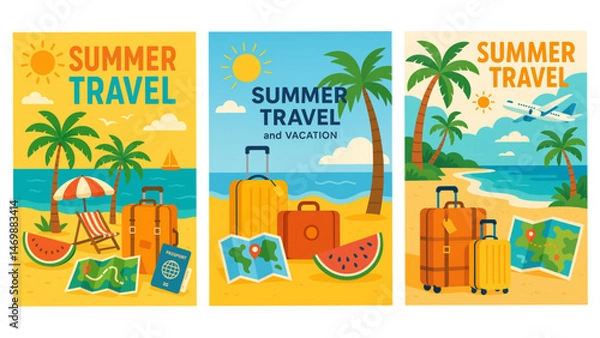 Obraz Summer Travel Adventure Poster set vector illustration